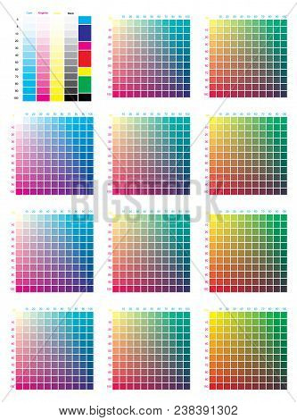 Cmyk Press Color Chart. Vector Color Palette, Cmyk Process Printing Match. For Digital Design, Anima
