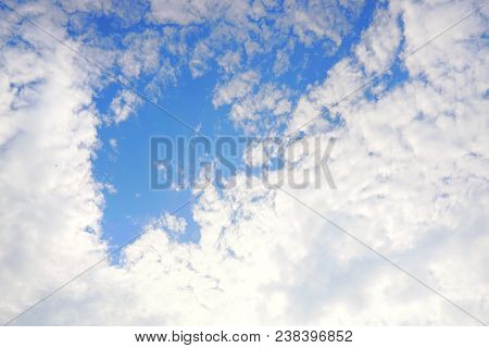 Beautiful Nature Blue Sky With Clouds, Sky Clouds Background, Cloudscape Concept. Space For Text In 