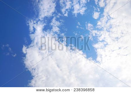Beautiful Nature Blue Sky With Clouds, Sky Clouds Background, Cloudscape Concept. Space For Text In 