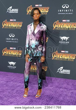 Letitia Wright at the premiere of Disney and Marvel's 'Avengers: Infinity War' held at the El Capitan Theatre in Hollywood, USA on April 23, 2018.