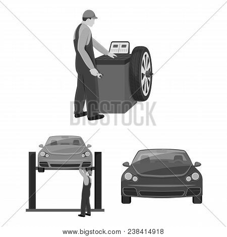 Car, Lift, Pump And Other Equipment Monochrome Icons In Set Collection For Design. Car Maintenance S