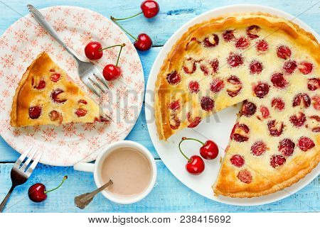 Tart With Cherry And Sour Cream Filling, Fruit Pie, Summer Cake With Fruit