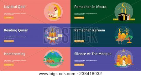 Eid And Ramadhan Banner Design | Set Of Great Banner Design Illustration Concepts For Ramadan, Relig