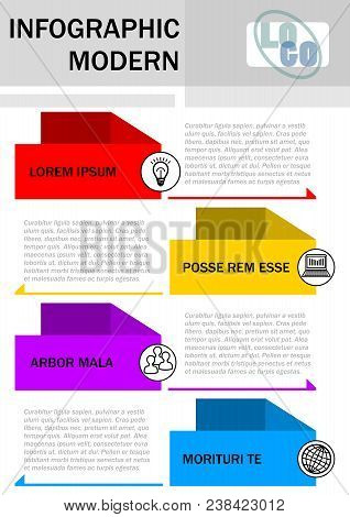 Modern Minimalist Infographic Template, Process In Four Steps. Vizualization With , Icons, Copy Spac