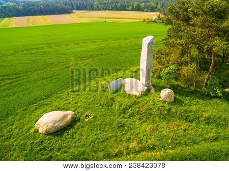 Ancient stone monument. Menhirs and dolmens near Tesovice. Famous place for every year rituals of fertility treatment.  Mysterious landmark in Czech Republic, Central Europe.
