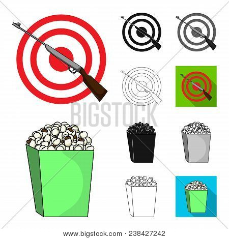Amusement Park Cartoon, Black, Flat, Monochrome, Outline Icons In Set Collection For Design. Equipme