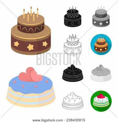 Cake And Dessert Cartoon, Black, Flat, Monochrome, Outline Icons In Set Collection For Design. Holid