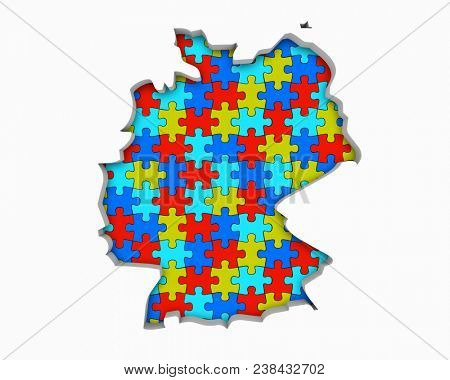 Germany DE Puzzle Pieces Map Working Together 3d Illustration