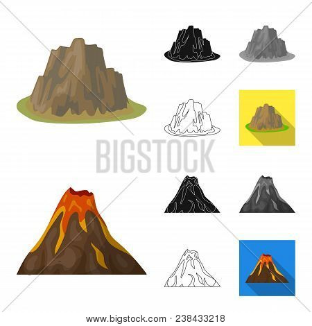 Different Mountains Cartoon, Black, Flat, Monochrome, Outline Icons In Set Collection For Design.mou