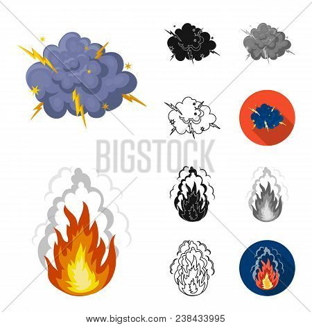 Different Explosions Cartoon, Black, Flat, Monochrome, Outline Icons In Set Collection For Design.fl