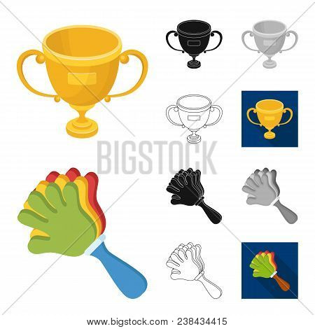 Fan And Attributes Cartoon, Black, Flat, Monochrome, Outline Icons In Set Collection For Design. Spo