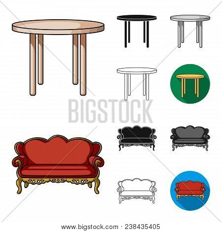 Furniture And Interior Cartoon, Black, Flat, Monochrome, Outline Icons In Set Collection For Design.