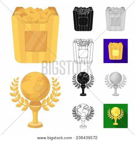 Film Awards And Prizes Cartoon, Black, Flat, Monochrome, Outline Icons In Set Collection For Design.