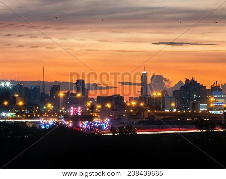 Bangkok City Skyline By Night And Sunset