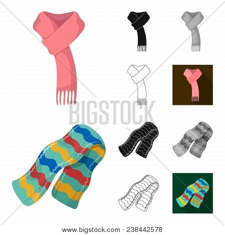 Scarf And Shawl Cartoon, Black, Flat, Monochrome, Outline Icons In Set Collection For Design.clothes