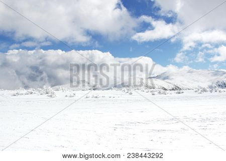 Snow-covered Mountains In Bulgaria, Mount Musala, Rila Mountain Range. Ski Resort Borovets