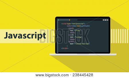 Javascript Programming Language With Script Code On Laptop Screen Vector Graphic