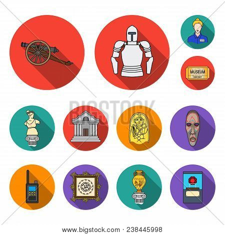 Museum And Gallery Flat Icons In Set Collection For Design. Storage And Exhibition Of Showpiece Vect