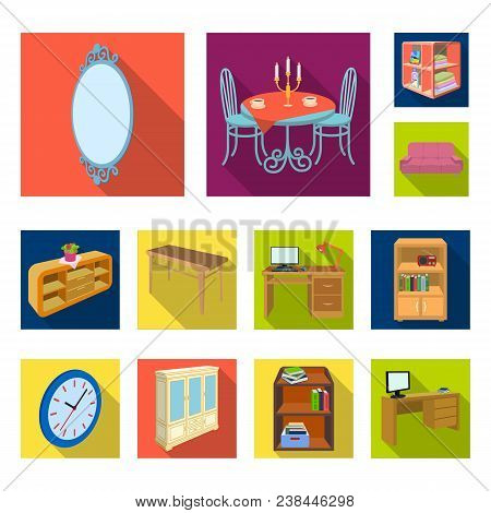 Furniture And Interior Flat Icons In Set Collection For Design. Home Furnishings Vector Isometric Sy