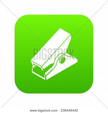 Clothespin Icon Green Vector Isolated On White Background