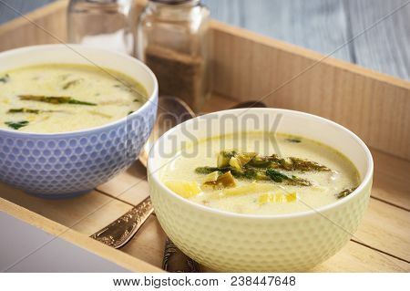 Asparagus Cheese Soup With Potatoes And Leek.
