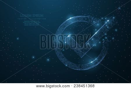 Check Mark. Polygonal Wireframe Mesh Looks Like Constellation On Dark Blue Night Sky With Dots And S