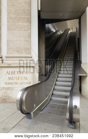 Vienna, Austria - 15 April 2018: Escalator To The Albertina Museum.