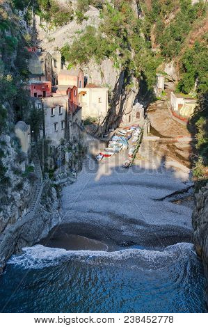 Furore Fiord Creek On Amalfi Coast, Southern Italy, Europe