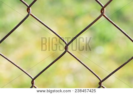 Wire Fence With Blurred Background Which Is Green - Detail