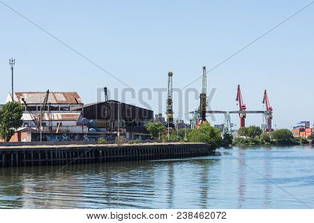 Buenos Aires, Argentina -  January 30, 2018: Old Nicolas Avellaneda Steel Bridge Across Riachuelo Ri