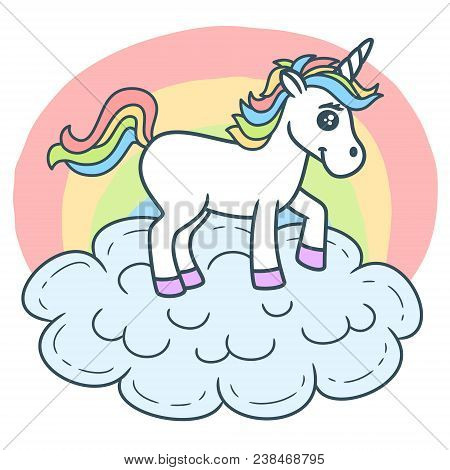 Beautiful Unicorn On The Cloud With Rainbow