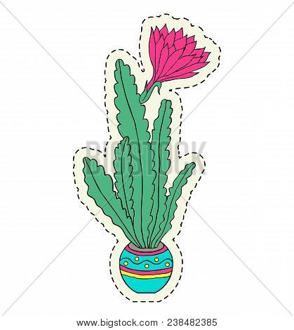 Hand Drawn Flower In Pot On White Background.sticker For Laptop Sleeves,skins,cases,wallets Etc. Vec