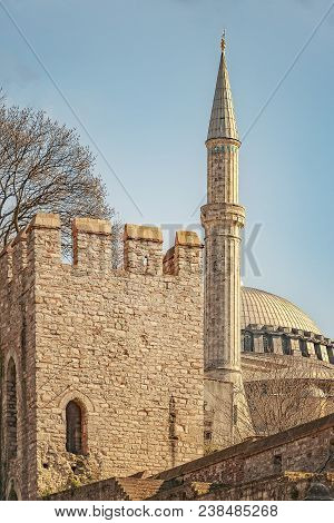 Part Of The Ancient City Wall That Surround Some Of The City Of Istanbul In Turkey.