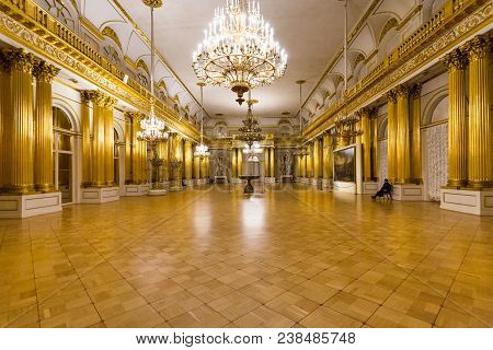 Saint Petersburg, Russia - March 16, 2018: People In Large Hall In Great Hermitage Museum. The State