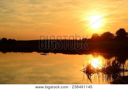 Sunset On The Beach With Beautiful Sky.