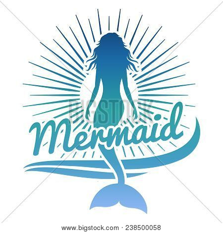 Colorful Mermaid Silhouette. Vector Logo Or Label With Mermaid And Sun. Woman Silhouette, Siren Draw