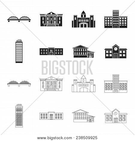 Skyscraper, Police, Hotel, School.building Set Collection Icons In Black, Outline Style Vector Symbo