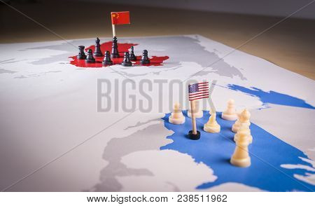 Usa And China Trade War Concept. Tade War Caused By The 2018 Us Tariffs On Steel And Aluminium