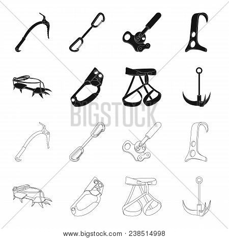 Hook, Mountaineer Harness, Insurance And Other Equipment.mountaineering Set Collection Icons In Blac