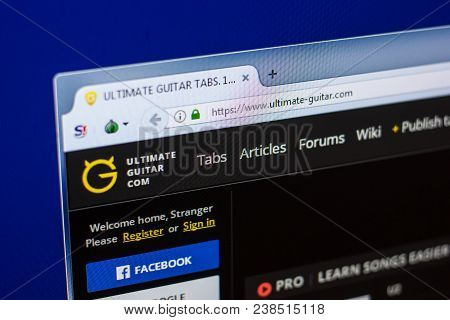 Ryazan, Russia - April 29, 2018: Homepage Of Ultimate-guitar Website On The Display Of Pc, Url - Ult