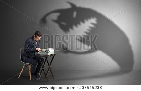 Little hard worker afraid of scary monster shadow