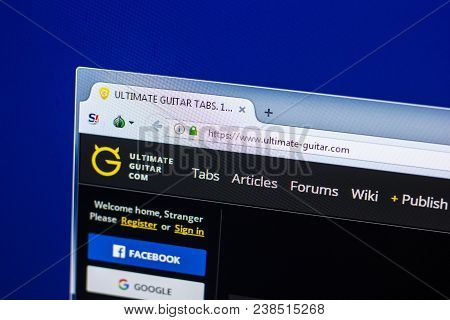 Ryazan, Russia - April 29, 2018: Homepage Of Ultimate-guitar Website On The Display Of Pc, Url - Ult