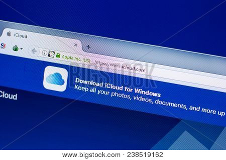 Ryazan, Russia - April 29, 2018: Homepage Of Icloud Website On The Display Of Pc, Url - Icloud.com