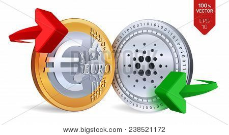 Cardano To Euro Currency Exchange. Cardano. Euro Coin. Cryptocurrency. Golden And Silver Coins With 