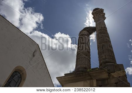 Distyle Of Zalamea De La Serena, Impresive Roman Funerary Remains, Spain. Backlit Shot