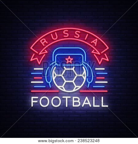 Soccer Championship Logo Neon Vector. Soccer Neon Sign, European Football Cup 2018, Light Banner, De