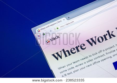 Ryazan, Russia - April 29, 2018: Homepage Of Slack Website On The Display Of Pc, Url - Slack.com.
