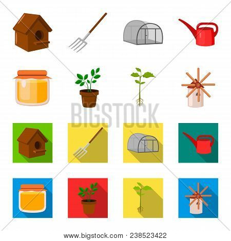 Honey Bank, Plant, Mill.farm Set Collection Icons In Cartoon, Flat Style Vector Symbol Stock Illustr