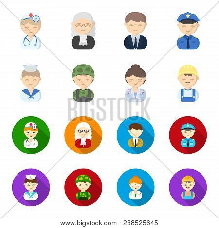 Sailor, Soldier, Scientist, Builder.profession Set Collection Icons In Cartoon, Flat Style Vector Sy