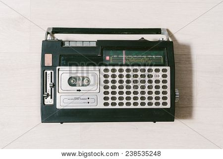 Old Cassette Tape Recorder. Top View. Layflat